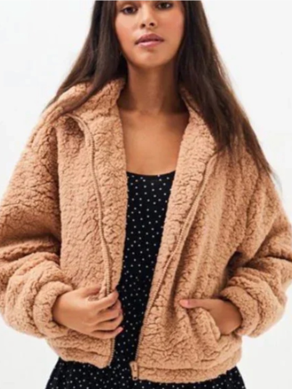 pacsun la hearts oversized sherpa jacket tan